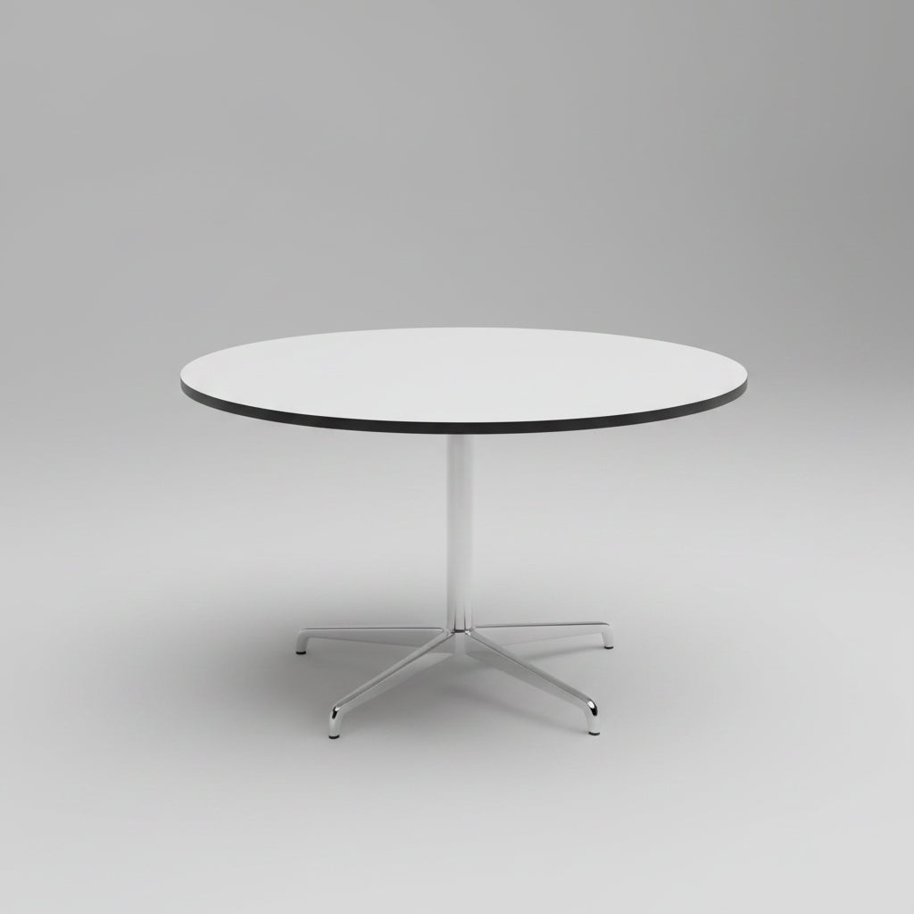 Holmris Genese rundt bord i hvid set forfra – Ø120 cm møde- eller spisebord med dansk design